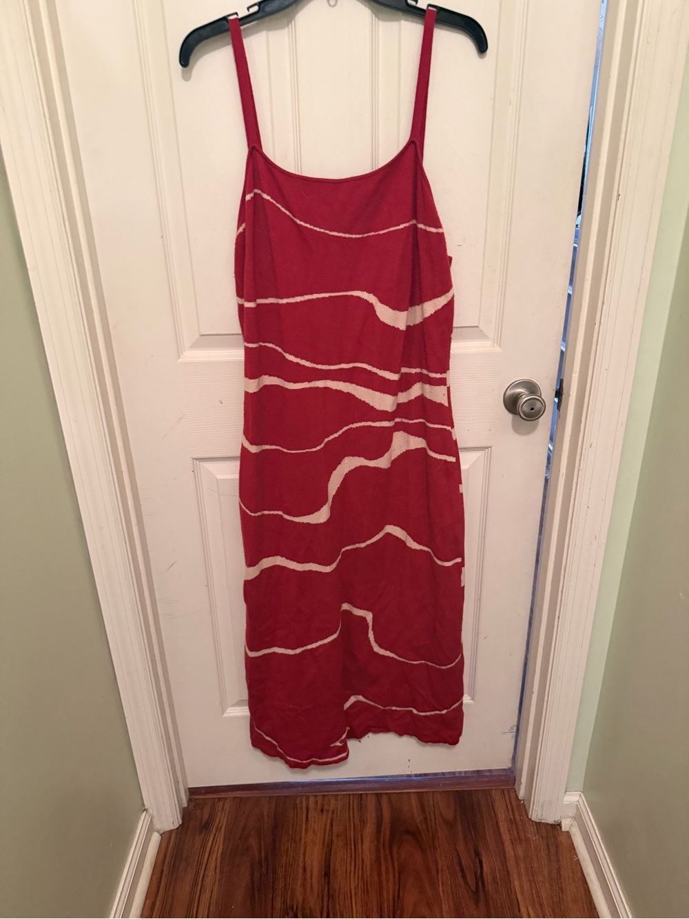 Cider Red Maxi Slip Dress with Cream Wave Stripes